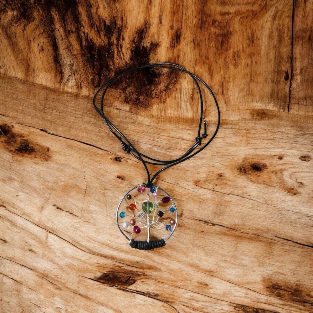 Colorful Gemstone Tree Pendant Necklace